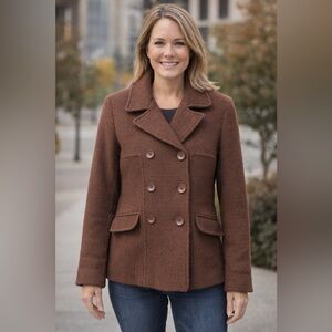 Moda International Brown Wool Blend Pea Coat